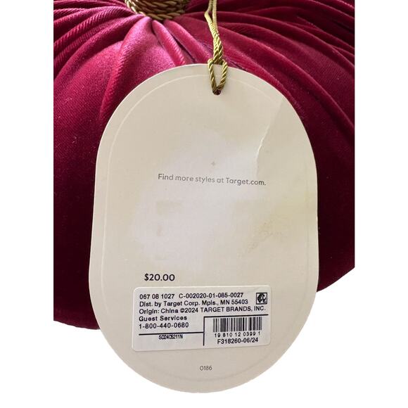 Threshold Pumpkin Shaped Velvet Throw Pillow Red New - Picture 5 of 6